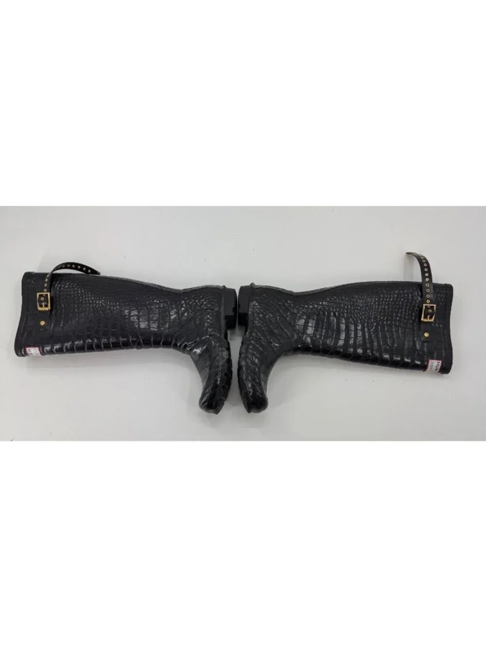 Jimmy Choo x Hunter Croc Embossed Tall Rain Boots Black Rubber Leopard Size  6